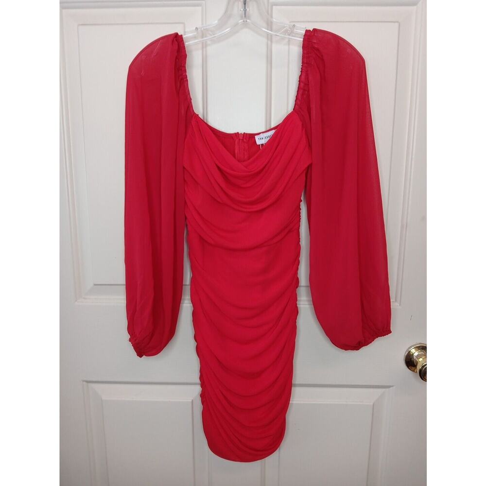 NWT Thatssofetch Octavia Dress Size 4 Bodycon Red Balloon Sleeves Ruched Mini